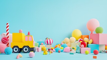 Playful Toy Arrangement with Candy and Balloons