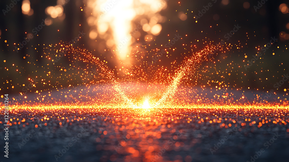 Poster stunning fiery particles explode in a mesmerizing burst, creating a vibrant, dynamic scene perfect f
