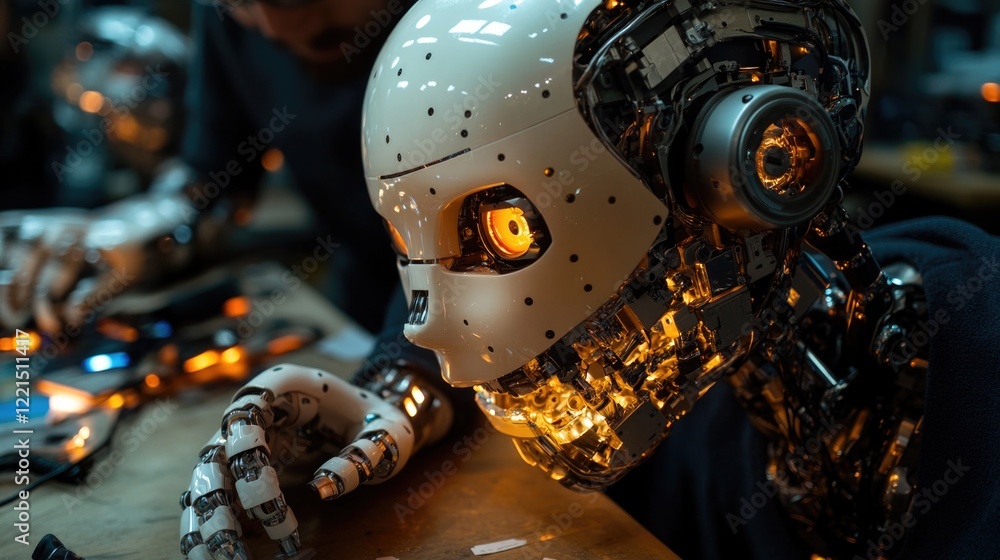 Aufkleber a robot sitting on a table, ready to assist with tasks