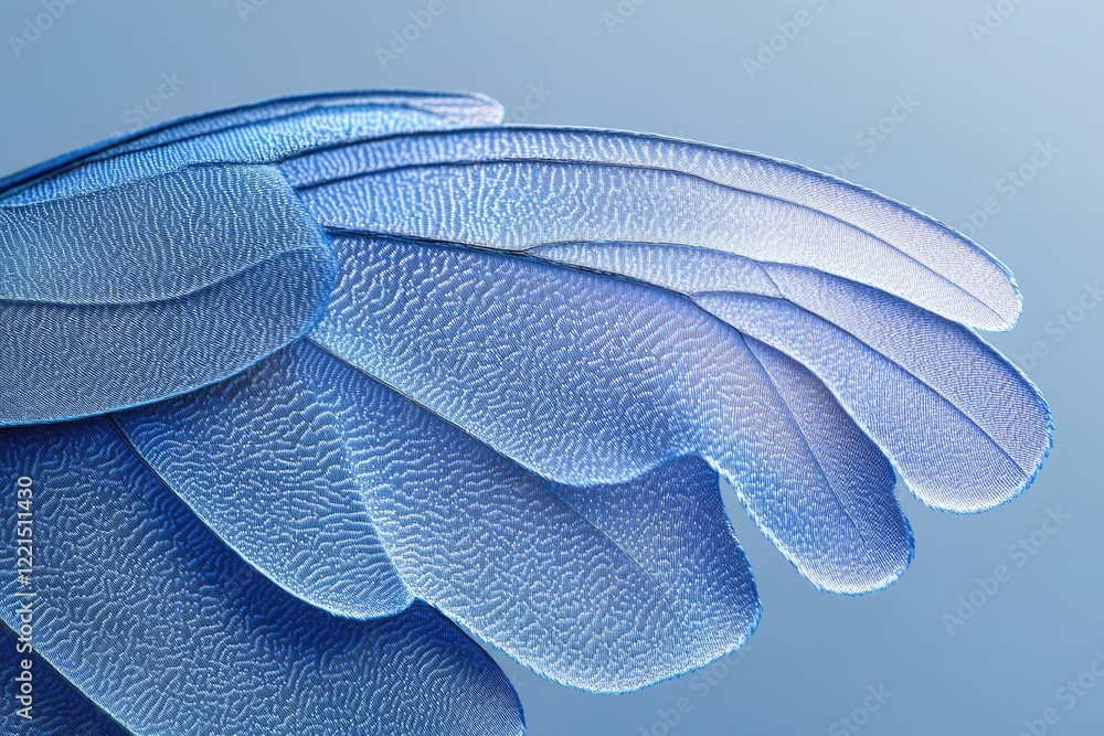 Poster close-up of delicate blue bird feathers, showcasing intricate texture and pattern.