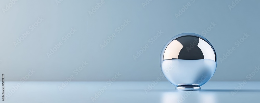 Poster a shiny reflective ball is positioned on a sleek stand against a soft gradient background. the desig