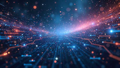 Fototapeta premium Dynamic quantum data representation in vibrant network grid, innovation