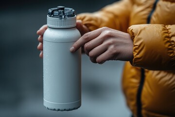 Obraz premium A person holding a water bottle, perfect for health and wellness concepts, fitness routines or outdoor activities
