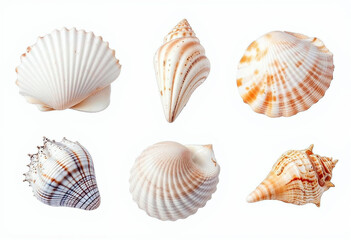 Collection set of seashells isolated on transparent or white background