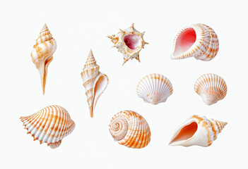 Collection set of seashells isolated on transparent or white background