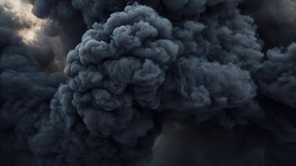 A massive cloud of dark smoke ascends from below, filling the air with pollution and uncertainty