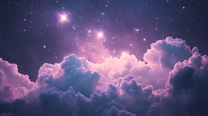 Pink clouds in a starry night sky, background for use
