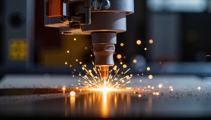 High-tech laser marking in industrial setting, precision craftsmanship