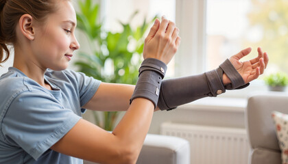 Young person managing juvenile arthritis symptoms in home setting, resilience