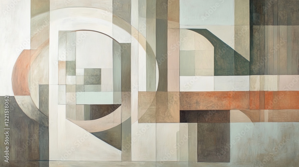 Poster abstract art featuring geometric shapes and muted earth tones, creating a harmonious balance of form