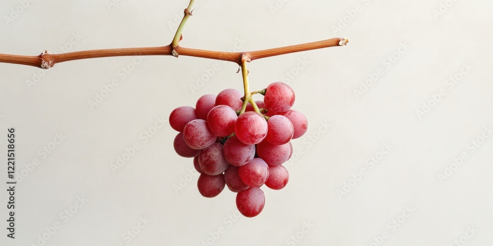 Poster a single ripe grape cluster hangs gracefully from a barren vine illuminated by soft sunlight. this c