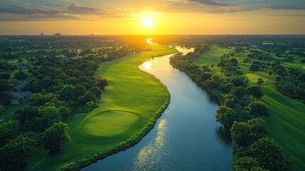 Golden Hour Golf Course Aerial View