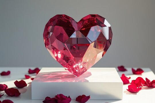 Naklejki Crystal-clear Valentine heart with elegant light refraction and reflection