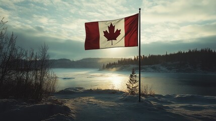 Symbol of Canada: Vibrant Canadian Flag Displaying Patriotism and National Pride Across Diverse Landscapes