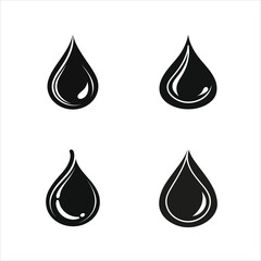 Water Drop Silhouette Vector Icons on White Background