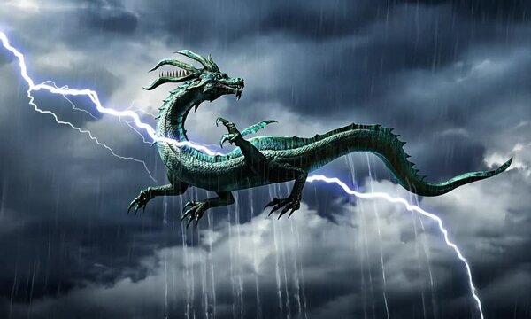 mythological animal background a giant dragon flying above the sky