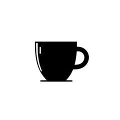 Simple Coffee Cup Icon: A minimalist black silhouette of a coffee mug on a saucer, ideal for various applications needing a clean and simple coffee symbol. 