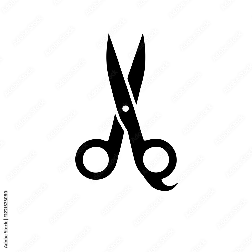 Aufkleber scissors icon: a minimalist black and white icon depicting a pair of open scissors. ideal for use in