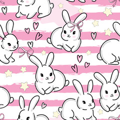 Seamless Pattern Rabbit. Hand Drawn Bunny, print design rabbit background. Vector Seamless. Print Design Textile for Kids Fashion.