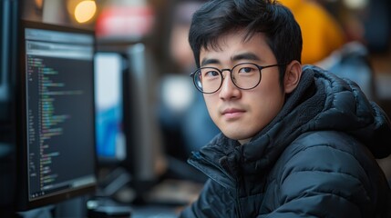 Professional facing eye strain at office computer workstation in modern workplace setting