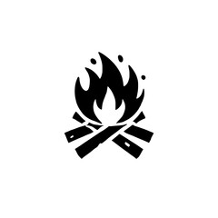 Campfire Icon: A simple yet striking black silhouette of a campfire, with flames rising from a pile of logs, conveying warmth, connection, and adventure.