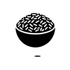 Bowl of Rice: A simple, bold black and white illustration of a bowl filled with rice.  Perfect for representing food, cuisine, or healthy eating.