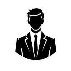 Businessman Icon: A minimalist vector illustration of a businessman in a suit and tie, ideal for profile pictures, user icons, or corporate presentations.  The silhouette is clean and professional.