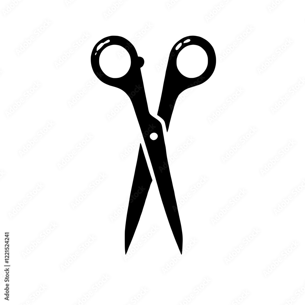 Aufkleber sharp and simple: black silhouette of a pair of open scissors isolated on a clean background. perfec