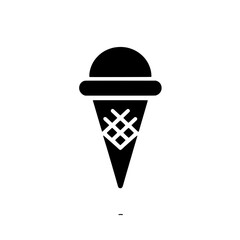 Ice Cream Cone Icon: A simple, bold black icon of a classic ice cream cone, perfect for app design, branding, or menu graphics. 