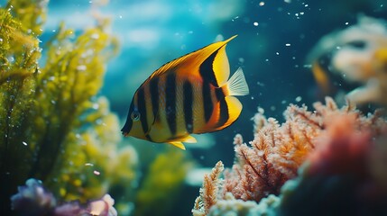 Fototapeta premium Coral reef painting vibrant tropical colorful underwater marine life sunlight paradise