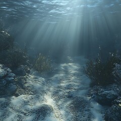 Fototapeta premium Sunlight shining through ocean water creating beautiful underwater wallpaper scene