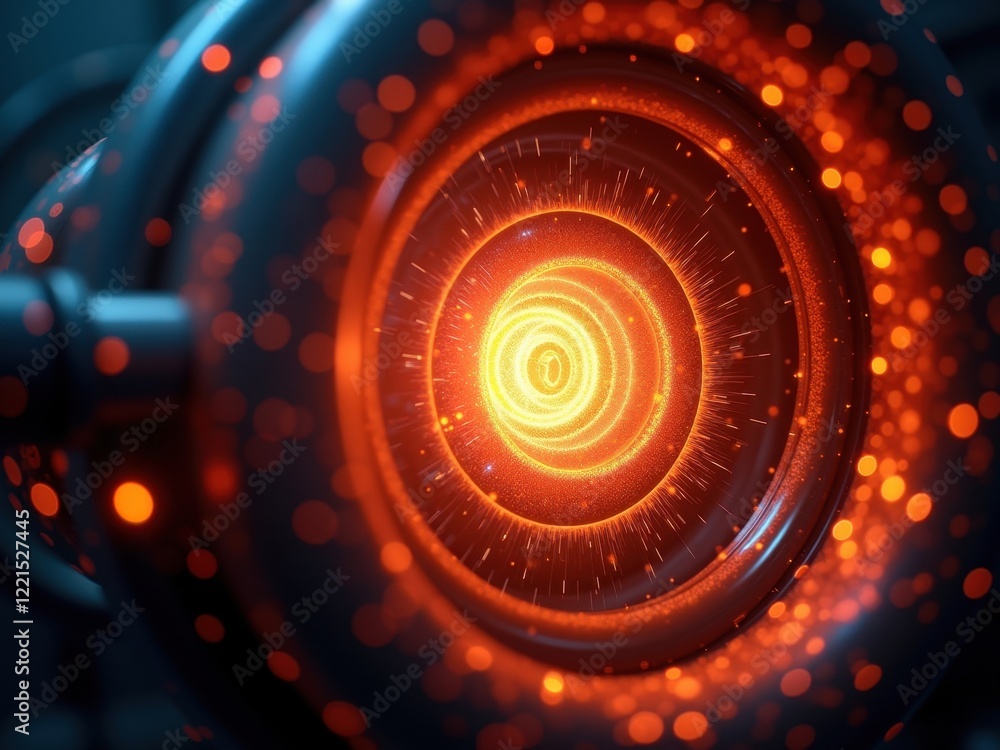 Poster nuclear fusion processes occurring within a tokamak reactor producing intense energy and plasma dyna