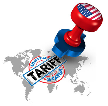 Global United States tariff as international tariffs as a taxation excise tax stamp as an economic trade dispute over import and exports as world trade protectionism.