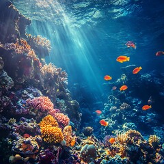 Naklejka premium Vibrant coral reef painting tropical underwater colorful vibrant marine ecosystem beauty