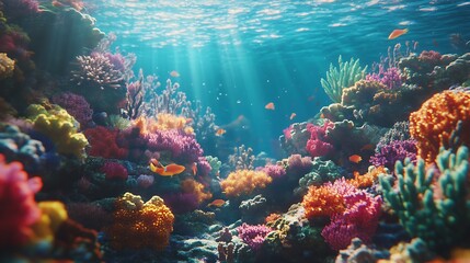 Obraz premium Vibrant coral reef painting tropical underwater marine ecosystem colorful biodiversity paradise