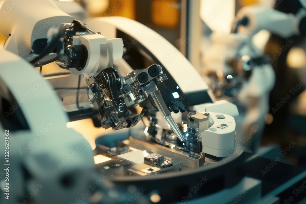 Poster a detailed view of a microscope on a laboratory table