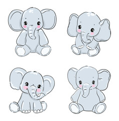 Obraz premium Hand Drawn a set of cute elephants isolated on a white background, vector illustration