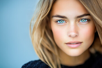 Naklejka premium Closeup portrait of young attractive woman with long blond hair