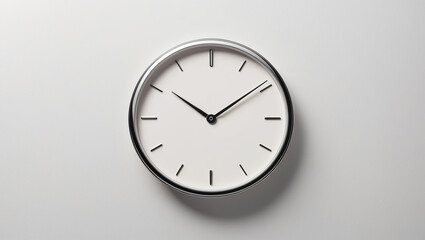 Simple wall clock in modern design displaying the time clearly and elegantly against a plain background