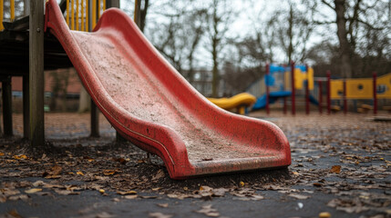 "Colorful playground slide isolated on a white background, featuring a vibrant design with smooth curves and a sturdy base. Ideal for themes related to children's play, outdoor activities, and recreat