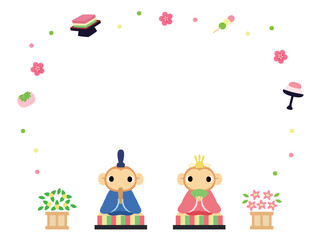 可愛いひなまつりのフレーム　サルのひな人形