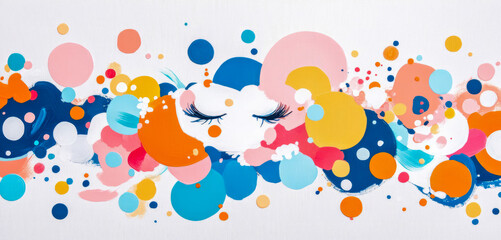 Abstract Colorful Circles and Face; A Modern Acrylic Painting