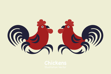 Cute chicken illustration, eggs, chicks, bright colors, poultry, poultry farm, isolated, vintage style cute cartoon Isolated on white background. 
Vector illustration.