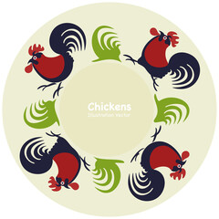 Cute chicken illustration, eggs, chicks, bright colors, poultry, poultry farm, isolated, vintage style cute cartoon Isolated on white background. 
Vector illustration.