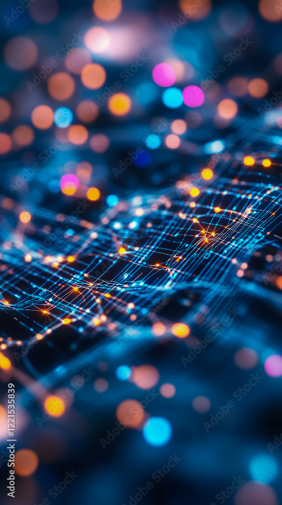 Poster abstract network: glowing nodes and connections in a digital space
