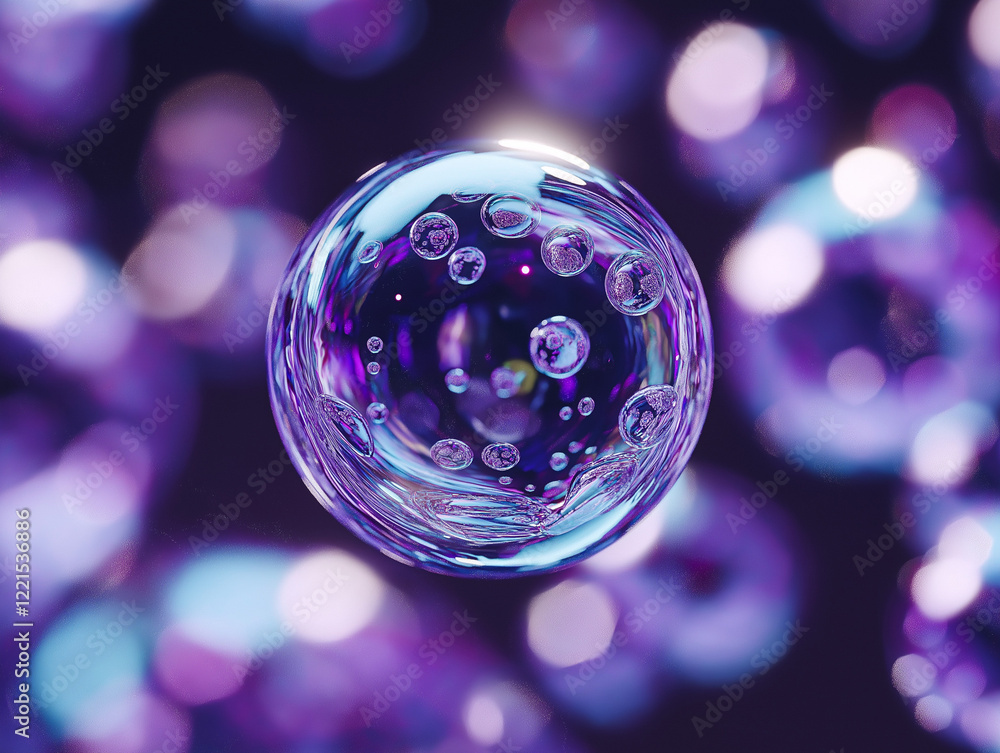 Poster abstract floating liquid geometry: weightless, ethereal, vibrant blue blob in microgravity. perfect