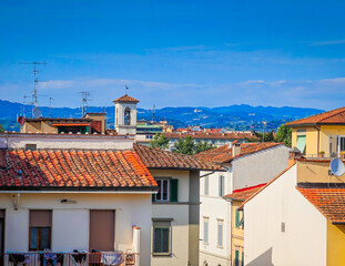 Florence, Tuscany, Italy. Panoramic view of Firenze landscape with roofs