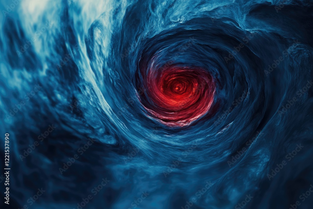 Poster a mesmerizing vortex of swirling blue and red hues, creating a dramatic and ethereal visual spectacl