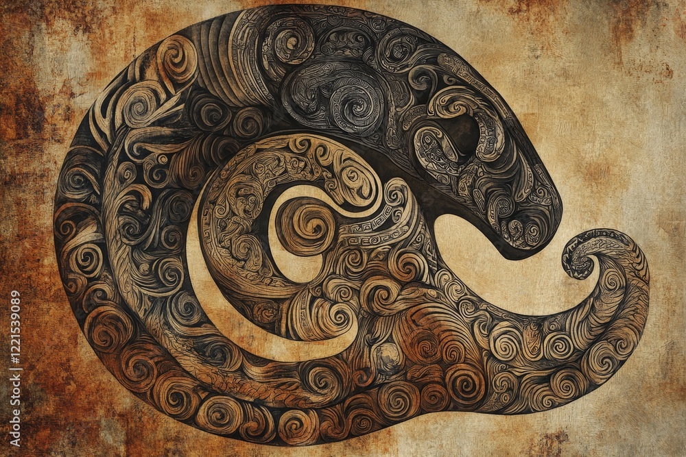 Poster a captivating spiral design crafted in vintage tones and detailed with artistic flair, offering a gl