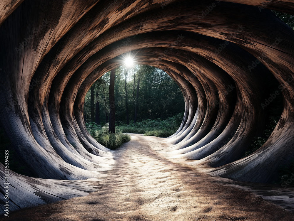 Poster endless tunnel illusion: psychedelic vortex of light and depth 3d art loop dark card shape dream